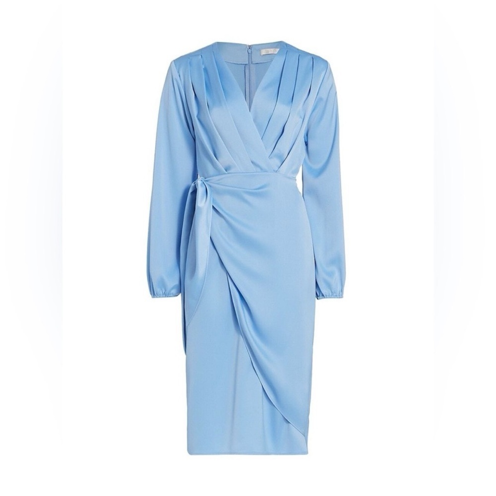 NWT Wayf Light Blue Midi Wrap Dress - Picture 2 of 7